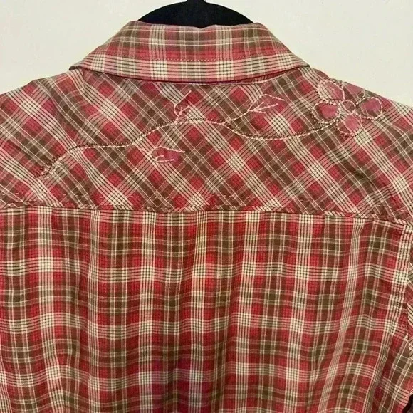 The North Face Plaid Button Up Shirt S/P Red Brown for Women with Embroidery - Picture 10 of 16